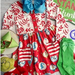 Festive Grinch Red and White Girls Dress